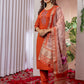 Lorenvalley Fashion Orange Viscose Silk Embroidery Thread With Hand Work Kurta Pant Dupatta - Swadesiicart