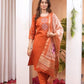 Lorenvalley Fashion Orange Viscose Silk Embroidery Thread With Hand Work Kurta Pant Dupatta - Swadesiicart