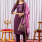 Lorenvalley Fashion Wine Viscose Silk Embroidery Thread With Hand Work Kurta Pant Dupatta - Swadesiicart