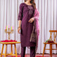 Lorenvalley Fashion Wine Viscose Silk Embroidery Thread With Hand Work Kurta Pant Dupatta - Swadesiicart