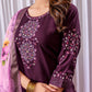 Lorenvalley Fashion Wine Viscose Silk Embroidery Thread With Hand Work Kurta Pant Dupatta - Swadesiicart
