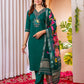 Lorenvalley Fashion Green Marina Viscose Silk Embroidery Thread With Hand Work Kurta Pant Dupatta - Swadesiicart