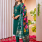 Lorenvalley Fashion Green Marina Viscose Silk Embroidery Thread With Hand Work Kurta Pant Dupatta - Swadesiicart