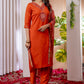 Lorenvalley Fashion Orange Marina Viscose Silk Embroidery Thread With Hand Work Kurta Pant Dupatta - Swadesiicart