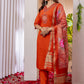 Lorenvalley Fashion Orange Marina Viscose Silk Embroidery Thread With Hand Work Kurta Pant Dupatta - Swadesiicart