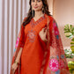 Lorenvalley Fashion Orange Marina Viscose Silk Embroidery Thread With Hand Work Kurta Pant Dupatta - Swadesiicart