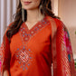 Lorenvalley Fashion Orange Marina Viscose Silk Embroidery Thread With Hand Work Kurta Pant Dupatta - Swadesiicart