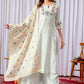 Lorenvalley Fashion White Mango Silk Multi Embroidery Thread,With Hand Work Kurta Palazzo Dupatta | Swadesiicart