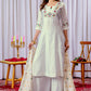Lorenvalley Fashion White Mango Silk Multi Embroidery Thread,With Hand Work Kurta Palazzo Dupatta | Swadesiicart
