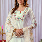 Lorenvalley Fashion White Mango Silk Multi Embroidery Thread,With Hand Work Kurta Palazzo Dupatta | Swadesiicart