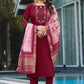 Lorenvalley Fashion Maroon Viscose Silk Multi Embroidery Thread,With Hand Work Kurta Pant Dupatta - Swadesiicart