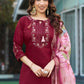 Lorenvalley Fashion Maroon Viscose Silk Multi Embroidery Thread,With Hand Work Kurta Pant Dupatta - Swadesiicart