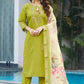 Lorenvalley Fashion Parrotgreen Viscose Silk Multi Embroidery Thread,With Hand Work Kurta Pant Dupatta - Swadesiicart