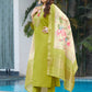 Lorenvalley Fashion Parrotgreen Viscose Silk Multi Embroidery Thread,With Hand Work Kurta Pant Dupatta - Swadesiicart