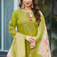 Lorenvalley Fashion Parrotgreen Viscose Silk Multi Embroidery Thread,With Hand Work Kurta Pant Dupatta - Swadesiicart