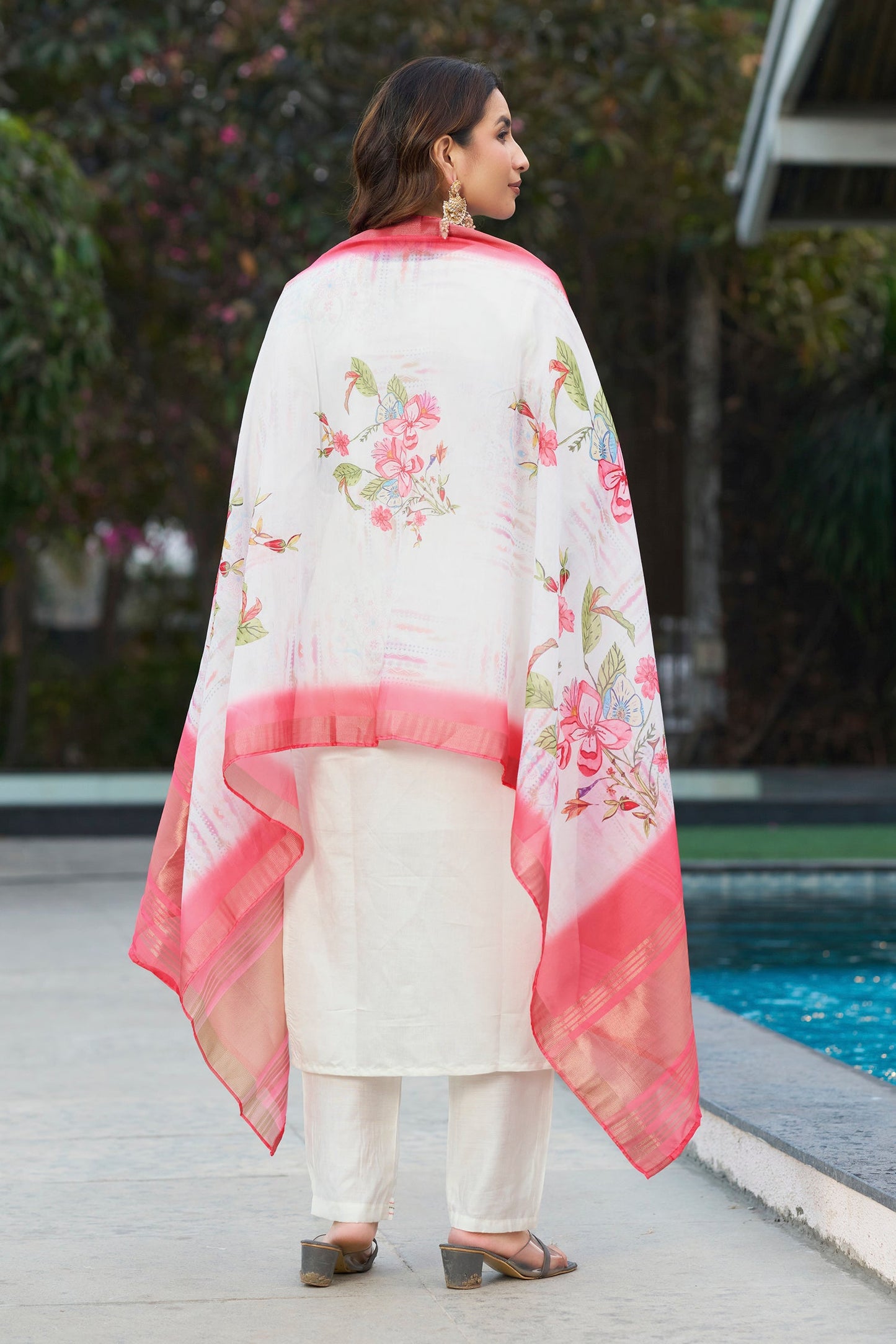 Lorenvalley Fashion White Viscose Silk Multi Embroidery Thread,With Hand Work Kurta Pant Dupatta - Swadesiicart