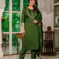 Lorenvalley Fashion Green Marina Silk Multi Embroidery Thread,With Hand Work Kurta Pant Dupatta - Swadesiicart