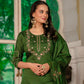 Lorenvalley Fashion Green Marina Silk Multi Embroidery Thread,With Hand Work Kurta Pant Dupatta - Swadesiicart