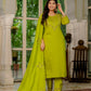 Lorenvalley Fashion Parrotgreen Marina Silk Multi Embroidery Thread,With Hand Work Kurta Pant Dupatta - Swadesiicart