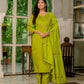 Lorenvalley Fashion Parrotgreen Marina Silk Multi Embroidery Thread,With Hand Work Kurta Pant Dupatta - Swadesiicart