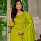 Lorenvalley Fashion Parrotgreen Marina Silk Multi Embroidery Thread,With Hand Work Kurta Pant Dupatta - Swadesiicart