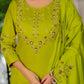 Lorenvalley Fashion Parrotgreen Marina Silk Multi Embroidery Thread,With Hand Work Kurta Pant Dupatta - Swadesiicart