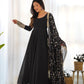 Lorenvalley Women Georgette Anarkali Gown Duppta Full Set With Pent Ready To Wear - Black | Swadesiicart