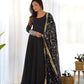 Lorenvalley Women Georgette Anarkali Gown Duppta Full Set With Pent Ready To Wear - Black | Swadesiicart