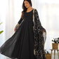 Lorenvalley Women Georgette Anarkali Gown Duppta Full Set With Pent Ready To Wear - Black | Swadesiicart