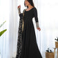 Lorenvalley Women Georgette Anarkali Gown Duppta Full Set With Pent Ready To Wear - Black | Swadesiicart