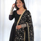 Lorenvalley Women Georgette Anarkali Gown Duppta Full Set With Pent Ready To Wear - Black | Swadesiicart