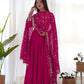 Lorenvalley Women Georgette Anarkali Gown Duppta Full Set With Pent Ready To Wear - Magenta | Swadesiicart