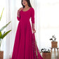 Lorenvalley Women Georgette Anarkali Gown Duppta Full Set With Pent Ready To Wear - Magenta | Swadesiicart