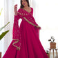 Lorenvalley Women Georgette Anarkali Gown Duppta Full Set With Pent Ready To Wear - Magenta | Swadesiicart