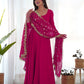 Lorenvalley Women Georgette Anarkali Gown Duppta Full Set With Pent Ready To Wear - Magenta | Swadesiicart