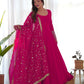 Lorenvalley Women Georgette Anarkali Gown Duppta Full Set With Pent Ready To Wear - Magenta | Swadesiicart