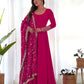 Lorenvalley Women Georgette Anarkali Gown Duppta Full Set With Pent Ready To Wear - Magenta | Swadesiicart