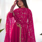 Lorenvalley Women Georgette Anarkali Gown Duppta Full Set With Pent Ready To Wear - Magenta | Swadesiicart