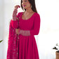Lorenvalley Women Georgette Anarkali Gown Duppta Full Set With Pent Ready To Wear - Magenta | Swadesiicart