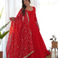 Lorenvalley Women Georgette Anarkali Gown Duppta Full Set With Pent Ready To Wear - Red | Swadesiicart