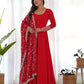 Lorenvalley Women Georgette Anarkali Gown Duppta Full Set With Pent Ready To Wear - Red | Swadesiicart