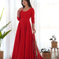 Lorenvalley Women Georgette Anarkali Gown Duppta Full Set With Pent Ready To Wear - Red | Swadesiicart