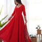 Lorenvalley Women Georgette Anarkali Gown Duppta Full Set With Pent Ready To Wear - Red | Swadesiicart