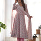 Lorenvalley Fashion Women Pure Orange Chiffon Floral Print Fully Flair Anarkali Kurta Pant With Dupatta Set - Pink | Swadesiicart