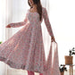 Lorenvalley Fashion Women Pure Orange Chiffon Floral Print Fully Flair Anarkali Kurta Pant With Dupatta Set - Pink | Swadesiicart