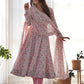 Lorenvalley Fashion Women Pure Orange Chiffon Floral Print Fully Flair Anarkali Kurta Pant With Dupatta Set - Pink | Swadesiicart