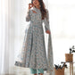 Lorenvalley Fashion Women Pure Orange Chiffon Floral Print Fully Flair Anarkali Kurta Pant With Dupatta Set - Skyblue | Swadesiicart