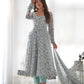 Lorenvalley Fashion Women Pure Orange Chiffon Floral Print Fully Flair Anarkali Kurta Pant With Dupatta Set - Skyblue | Swadesiicart