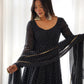 Lorenvalley Fashion Women Pure Soft Faux Georgette Laheriya Print Fully Flair Anarkali Kurta Pant With Dupatta Set - Black | Swadesiicart