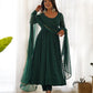 Lorenvalley Fashion Women Pure Soft Faux Georgette Laheriya Print Fully Flair Anarkali Kurta Pant With Dupatta Set - Green | Swadesiicart
